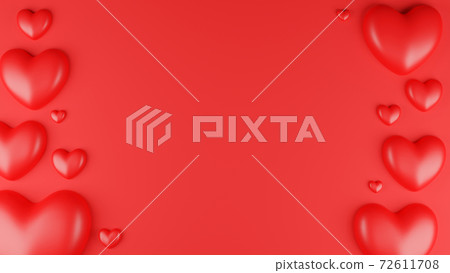 Top view of Red heart with frame on red background. Valentine's day concept. 3D Rendering illustration Top view of Red heart with frame on red background. Valentine's day concept. 3D Rendering illustration 72611708