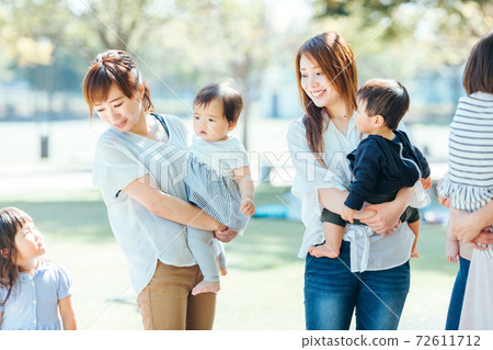 Mom friends and kids playing in the park 72611712
