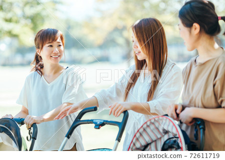 Mom friends and kids playing in the park 72611719
