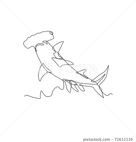 Scalloped Hammerhead Shark or Sphyrna Lewini Jumping Continuous Line Drawing Black and White Scalloped Hammerhead Shark or Sphyrna Lewini Jumping Continuous Line Drawing Black and White 72612130