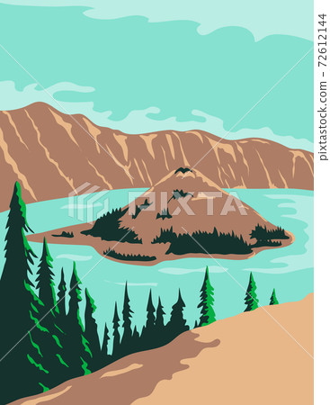 Crater Lake National Park in Klamath County Oregon United States WPA Poster Art Color 72612144