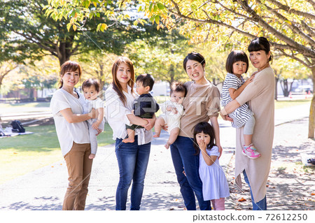 Mom friends and kids playing in the park 72612250