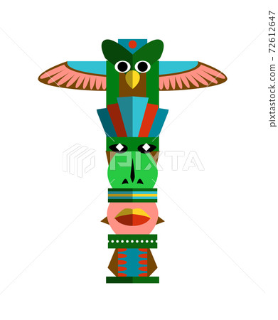 Pagan totem pole with eagle and idol face on white Pagan totem pole with eagle and idol face on white 72612647