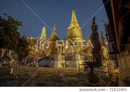 Wat Phra Kaew, Temple of the Emerald Buddha with blue sky. Wat Phra Kaew, Temple of the Emerald Buddha with blue sky. 72612901