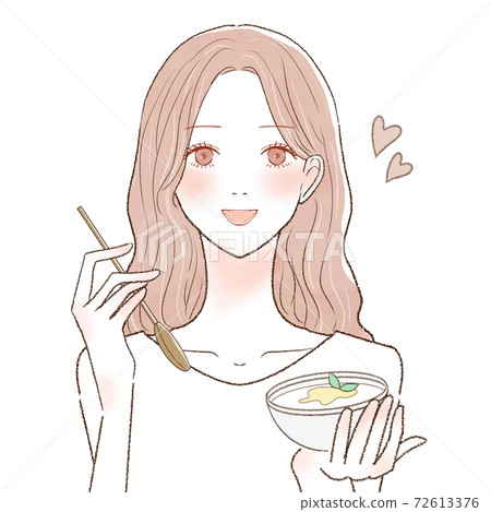 Woman eating yogurt Woman eating yogurt 72613376