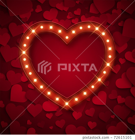 Retro banner in heart shape with shiny lamps, decorative frame, vector illustration Retro banner in heart shape with shiny lamps, decorative frame, vector illustration 72615101