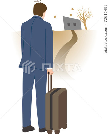 Male office worker relegated to a rural area 72615495