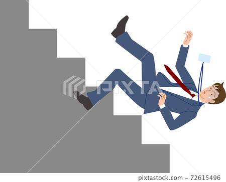 A male office worker who falls from the ladder of success at work 72615496