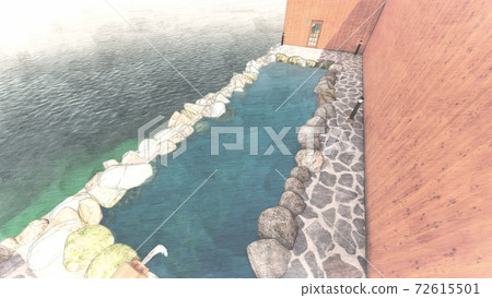 Hot spring open-air bath Sea without people Illustration 77 72615501