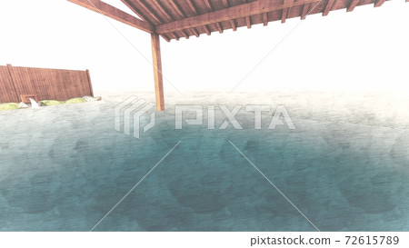 Hot spring open-air bath, sea with roof, no people, illustration 79 72615789