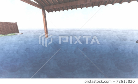 Hot spring open-air bath, sea with roof, no people, illustration 60 Hot spring open-air bath, sea with roof, no people, illustration 60 72615820