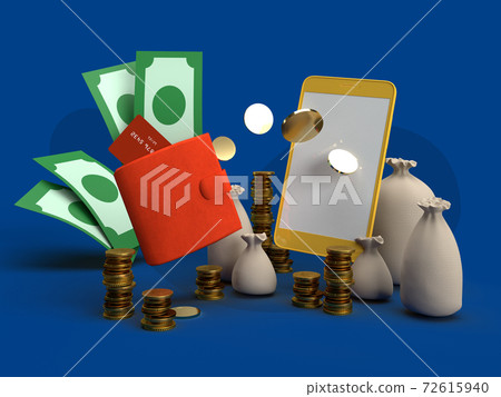 Smartphone sending money into wallet. Concept of e-commerce and online-banking Smartphone sending money into wallet. Concept of e-commerce and online-banking 72615940