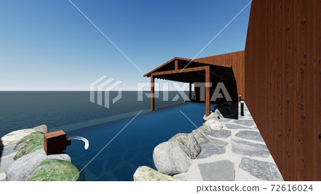 Hot spring open-air bath Sea with roof No people Illustration 15 72616024