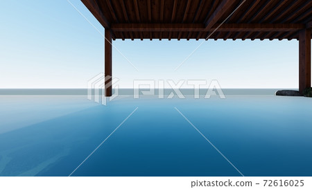 Hot spring open-air bath Sea with roof No people Illustration 10 72616025