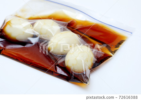 Boiled eggs pickled in a freezer bag Boiled eggs pickled in a freezer bag 72616388