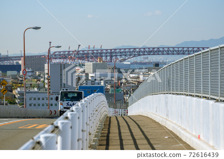 Osaka Bay Area and Minato Bridge seen from the top of the uphill Osaka Bay Area and Minato Bridge seen from the top of the uphill 72616439