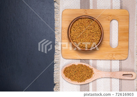 Fenugreek Seeds have medicinal properties close-up. selective focus. flat lay. copyspace Fenugreek Seeds have medicinal properties close-up. selective focus. flat lay. copyspace 72616903