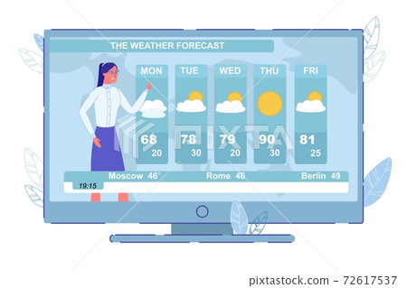 Weather Forecast Television News on TV-Set Screen 72617537