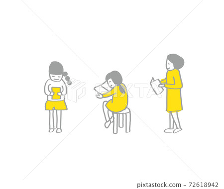 School life / Simple line art hand-drawn illustrations / Layers allow you to change the color of clothes / Library scenery School life / Simple line art hand-drawn illustrations / Layers allow you to change the color of clothes / Library scenery 72618942