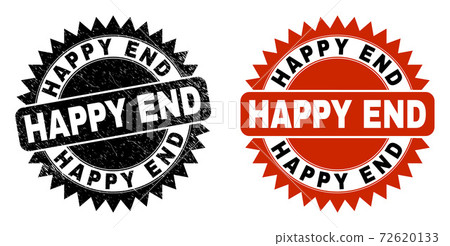 HAPPY END Black Rosette Stamp with Scratched Style - Stock Illustration ...