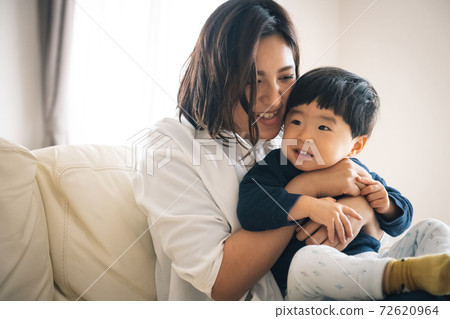 Image of mother, parent and child, parenting hugging with boys 72620964