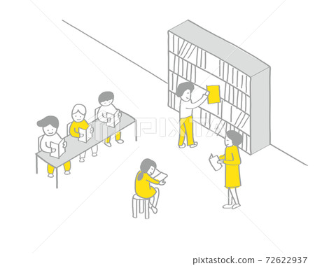 School life / Simple line art hand-drawn illustrations / Layers allow you to change the color of clothes / Library scenery School life / Simple line art hand-drawn illustrations / Layers allow you to change the color of clothes / Library scenery 72622937