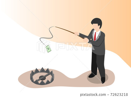 A businessman stealing money from a trap With a fishing rod, the risk of investing A businessman stealing money from a trap With a fishing rod, the risk of investing 72623218