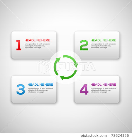 Infographics process template with set of numbers. With arrows and 3D boxes. 72624336