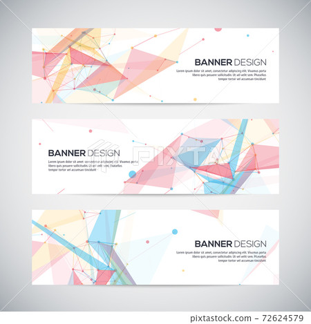 Vector banners set with polygonal abstract shapes, circles, lines, triangles 72624579