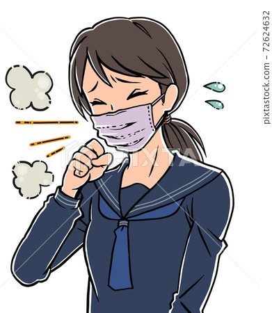 戴著口罩和咳嗽Gohogoho汗水的女學生 72624632