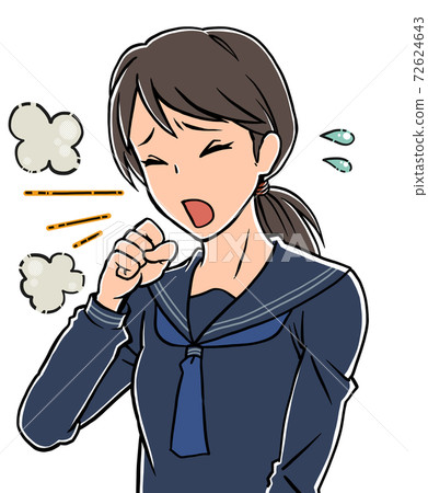 學生女孩不戴面具咳嗽Gohogoho出汗 72624643