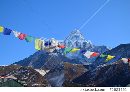 Nepal Himalayas Ama Dablam Mountain and Tarcho Nepal Himalayas Ama Dablam Mountain and Tarcho 72625561