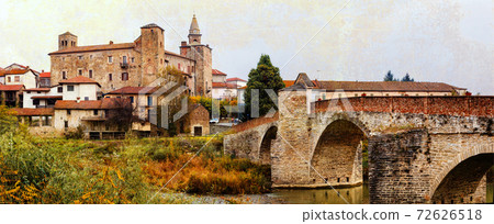 Bormida monastery and castle in regione Asti in Piemonte, north of Italy. Retro styled picture Bormida monastery and castle in regione Asti in Piemonte, north of Italy. Retro styled picture 72626518