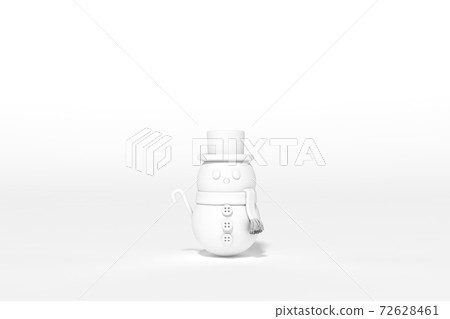 Cute White Snowman standing with snow on white Xmas background 3d rendering. 3d illustration celebration, christmas and new year concept. Cute White Snowman standing with snow on white Xmas background 3d rendering. 3d illustration celebration, christmas and new year concept. 72628461