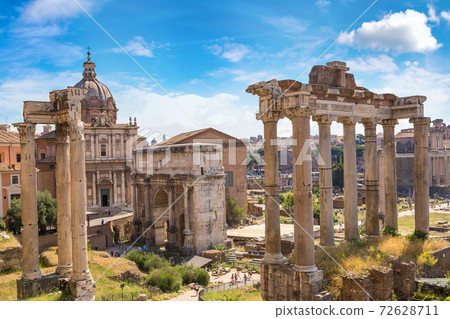 Ancient ruins of Forum in Rome 72628711