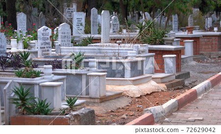Islamic headstones and memorials at turkish graveyard. Islamic headstones and memorials at turkish graveyard. 72629042