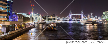 Tower Bridge and HMS Belfast warship in London 72629222