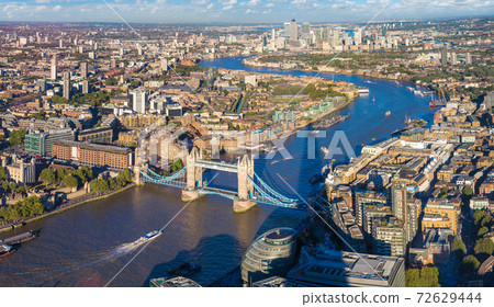 Aerial view of Tower Bridge in London 72629444