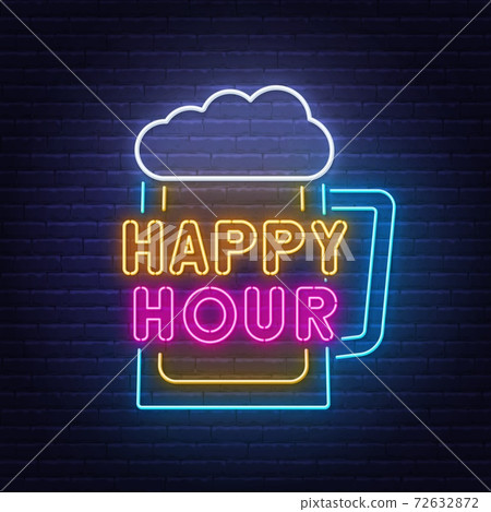 happy hour sign neon