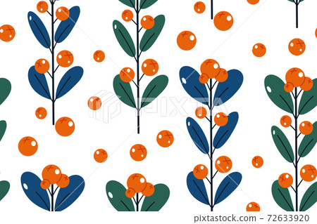 Christmas texture with floral. Winter plant with flowers and berries. Modern seamless pattern with wild floral elements. New Year. Repeating background for wrapping paper, fabric, stationary products. Christmas texture with floral. Winter plant with flowers and berries. Modern seamless pattern with wild floral elements. New Year. Repeating background for wrapping paper, fabric, stationary products. 72633920