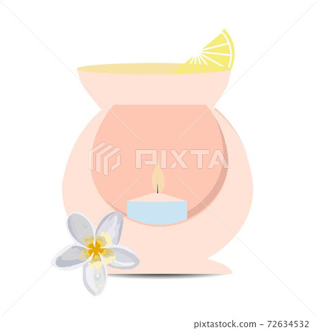 Aromalapma. Heating candle. Essential oil for the lamp. Vector illustration isolated. Spa procedure. Aromalapma. Heating candle. Essential oil for the lamp. Vector illustration isolated. Spa procedure. 72634532