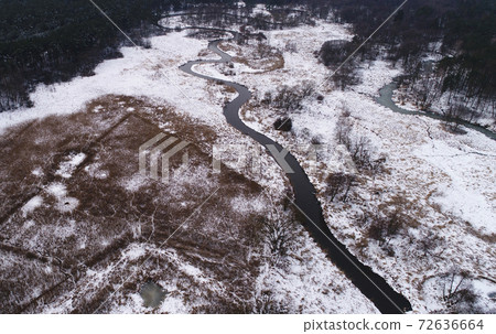 Aerial landscape of natural river in winter Aerial landscape of natural river in winter 72636664