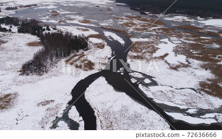 Aerial landscape of natural river in winter Aerial landscape of natural river in winter 72636666