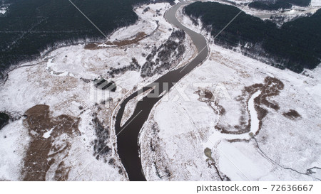Aerial landscape of natural river in winter Aerial landscape of natural river in winter 72636667