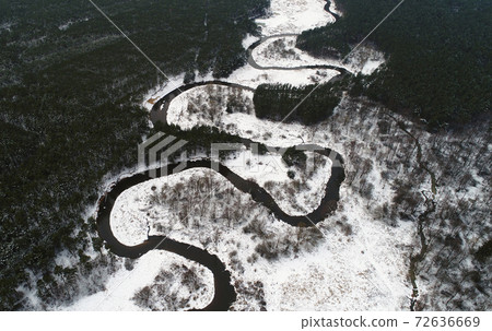 Aerial landscape of natural river in winter Aerial landscape of natural river in winter 72636669