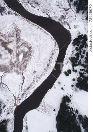 Aerial landscape of natural river in winter Aerial landscape of natural river in winter 72636670