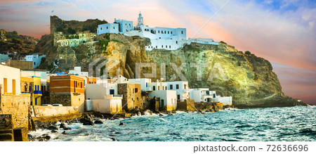beautiful Greek islands - Nisyros (Dodecanese) sunset over Mandraki village with monastery beautiful Greek islands - Nisyros (Dodecanese) sunset over Mandraki village with monastery 72636696
