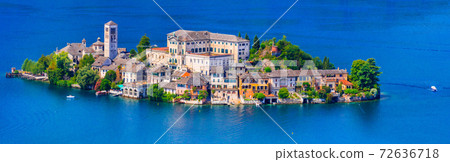 amazing unique island in the middle of lake - Orta san Giulio . Piedmont, north of Italy 72636718