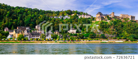 travel in Germany - cruise over Rhine valley . Sankt Goar town and castle Rheinfels travel in Germany - cruise over Rhine valley . Sankt Goar town and castle Rheinfels 72636721