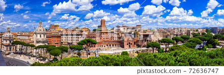 Landmarks of Rome .Panoramic view  of piazza Venezia and Trajan market. 72636747